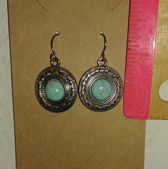 Silver Turquoise Style Dangle Earrings - Picture 5 of 5